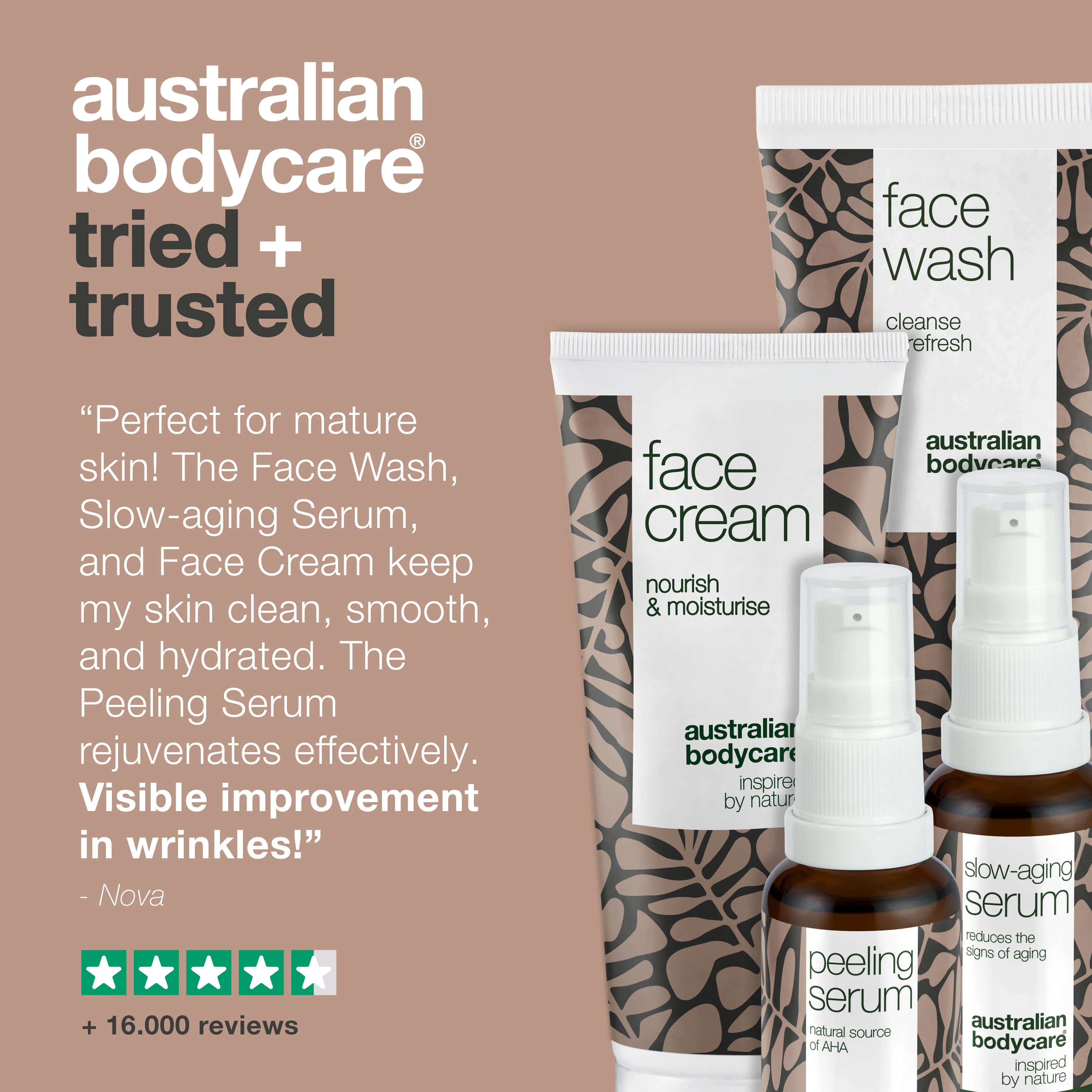 Package of 4 products with anti aging products for mature skin (50+) — Anti–age Serum, Peeling Serum, cleanse and face cream against wrinkles - Image 5